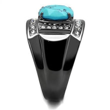 Load image into Gallery viewer, Mens Ring Turquoise with Black Stainless Steel Ring with Synthetic Turquoise in Sea Blue - Jewelry Store by Erik Rayo
