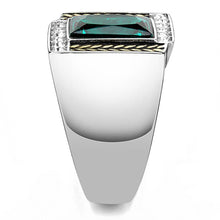 Load image into Gallery viewer, Mens Ring Yellow Blue Stainless Steel Ring with Synthetic Sapphire in Blue Zircon - Jewelry Store by Erik Rayo
