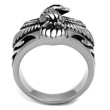 Load image into Gallery viewer, Mens Silver Eagle Ring Anillo Para Hombre y Ninos Kids 316L Stainless Steel Ring with Epoxy in Jet - Jewelry Store by Erik Rayo
