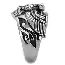 Load image into Gallery viewer, Mens Silver Eagle Ring Anillo Para Hombre y Ninos Kids 316L Stainless Steel Ring with Epoxy in Jet - Jewelry Store by Erik Rayo
