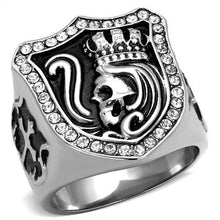 Load image into Gallery viewer, Mens Skull Rings Squared Black Fancy Stainless Steel Ring with Top Grade Crystal in Clear - ErikRayo.com

