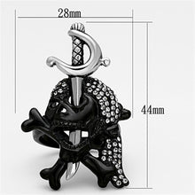 Load image into Gallery viewer, Mens Womens Black Skull Ring with Sword Anillo Para Mujer Hombre y Ninos Kids 316L Stainless Steel Ring with Top Grade Crystal in Black Diamond - ErikRayo.com
