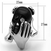 Load image into Gallery viewer, Mens Womens Black Skull Silver Ring in Hands Anillo Para Mujer Hombre y Ninos Kids Stainless Steel Ring with Epoxy in Jet - Jewelry Store by Erik Rayo
