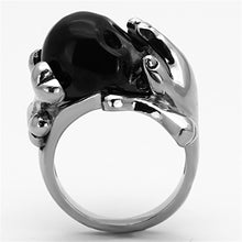 Load image into Gallery viewer, Mens Womens Black Skull Silver Ring in Hands Anillo Para Mujer Hombre y Ninos Kids Stainless Steel Ring with Epoxy in Jet - ErikRayo.com
