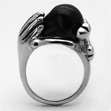 Load image into Gallery viewer, Mens Womens Black Skull Silver Ring in Hands Anillo Para Mujer Hombre y Ninos Kids Stainless Steel Ring with Epoxy in Jet - Jewelry Store by Erik Rayo
