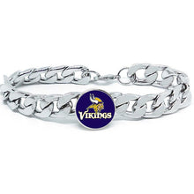 Load image into Gallery viewer, Minnesota Vikings Bracelet Silver Stainless Steel Mens and Womens Curb Link Chain Football Gift - ErikRayo.com

