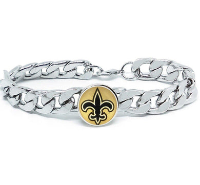 New Orleans Saints Bracelet Silver Stainless Steel Mens and Womens Curb Link Chain Football Gift - ErikRayo.com