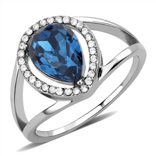Load image into Gallery viewer, Pear Cut Blue Sapphire Cz Stainless Steel Engagement Cocktail Halo Ring Anillo Para Mujer - Jewelry Store by Erik Rayo
