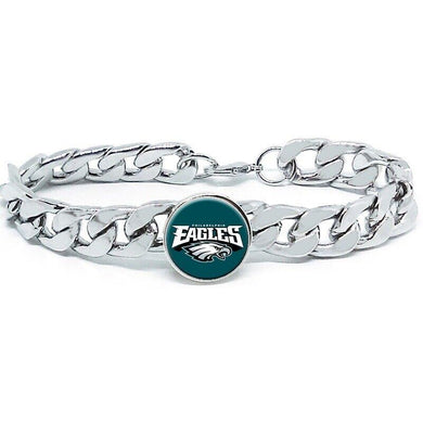 Philadelphia Eagles Bracelet Silver Stainless Steel Mens and Womens Curb Link Chain Football Gift - ErikRayo.com