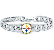 Load image into Gallery viewer, Pittsburgh Steelers Bracelet Silver Stainless Steel Mens and Womens Curb Link Chain Football Gift - ErikRayo.com
