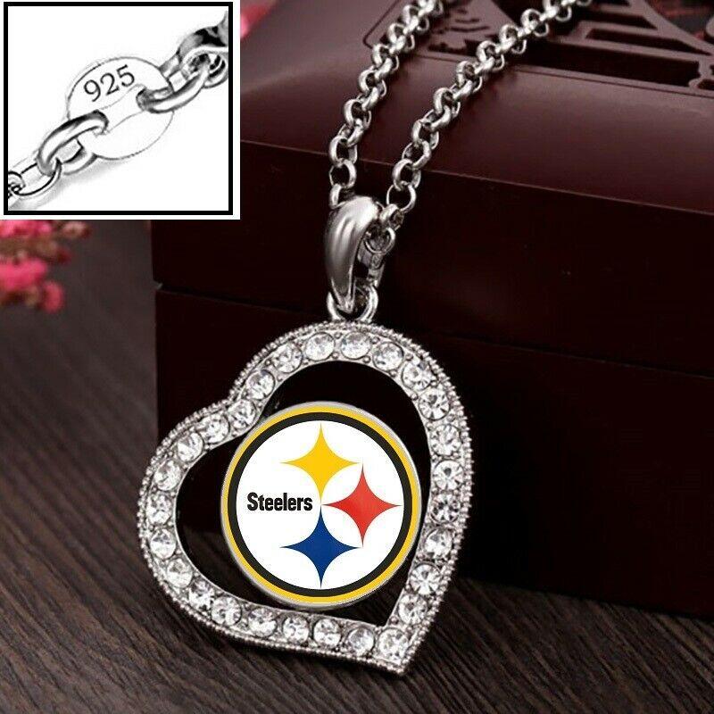 Pittsburgh Steelers Necklace Womens 925 Sterling Silver Link Chain Necklace With Pendant D19 - ErikRayo.com