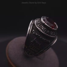Load and play video in Gallery viewer, US Marines Ring for Men Women Unisex Stainless Steel Military Ring in Silver with Red Stone Rock
