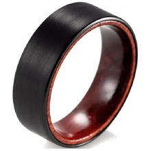 Load image into Gallery viewer, Men&#39;s Wedding Band Ring - Black Brushed with Red Sandalwood Inlay - Men&#39;s Jewelry - Wedding Rings for Men and Women
