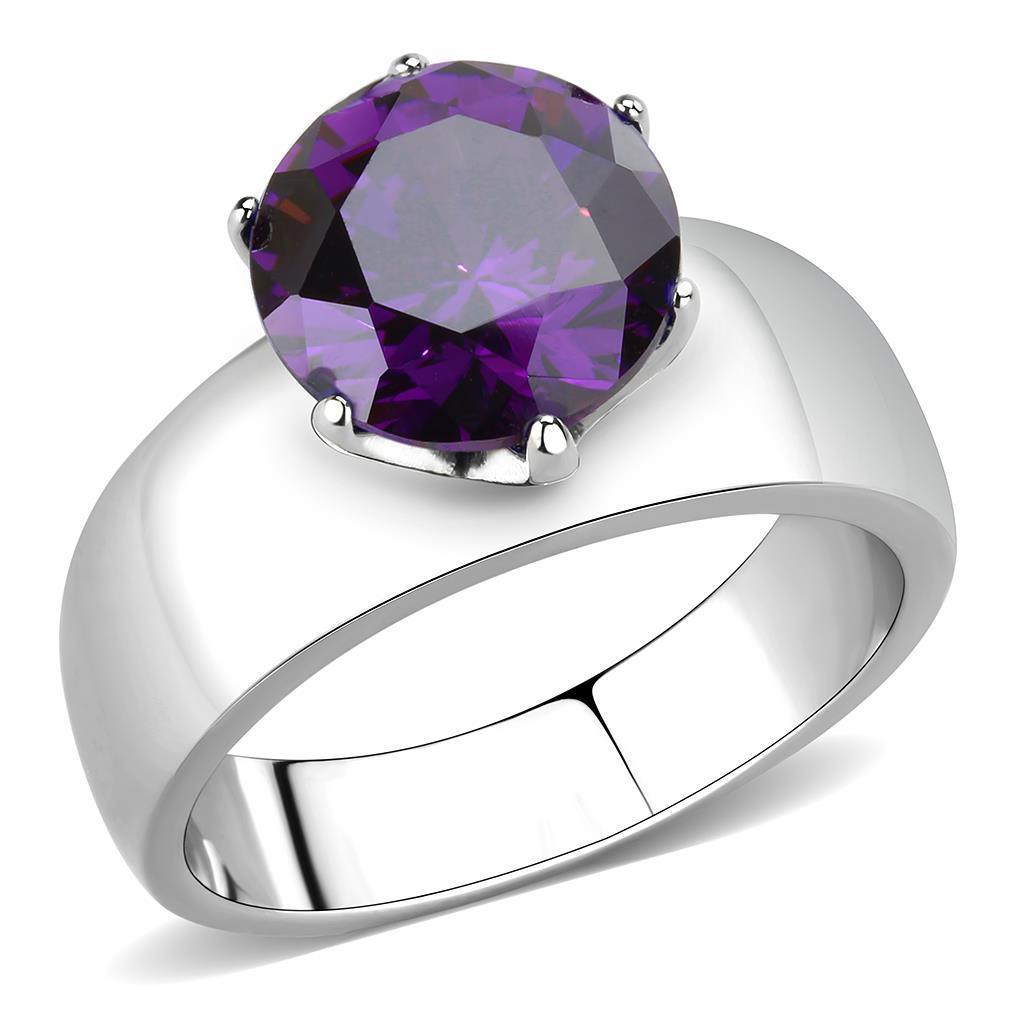 Purple Silver Womens Ring Solitaire Stainless Steel Zircoin Anillo Morado Purpura y Plata Para Mujer Solitario Acero Inoxidable - Jewelry Store by Erik Rayo
