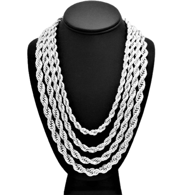 Rope Chain Necklace in Silver for Men Women and Kids Stainless Steel Cadena de Torzal Para Hombre Mujer y Ninos - ErikRayo.com