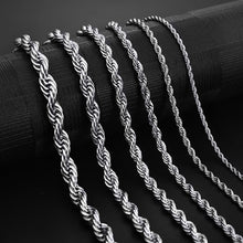 Load image into Gallery viewer, Rope Chain Necklace in Silver for Men Women and Kids Stainless Steel Cadena de Torzal Para Hombre y Mujer y Ninos - Jewelry Store by Erik Rayo
