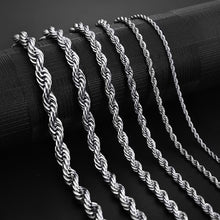 Load image into Gallery viewer, Rope Chain Necklaces in Silver for Men Women and Kids Stainless Steel Cadena de Torzal Para Hombre Mujer y Ninos - Jewelry Store by Erik Rayo

