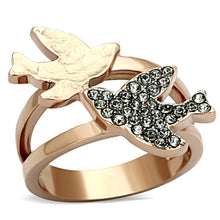 Load image into Gallery viewer, Rose Gold Birds Ring Anillo Para Hombre y Mujer y Ninos Unisex Kids with Top Grade Crystal in Black Diamond - Jewelry Store by Erik Rayo
