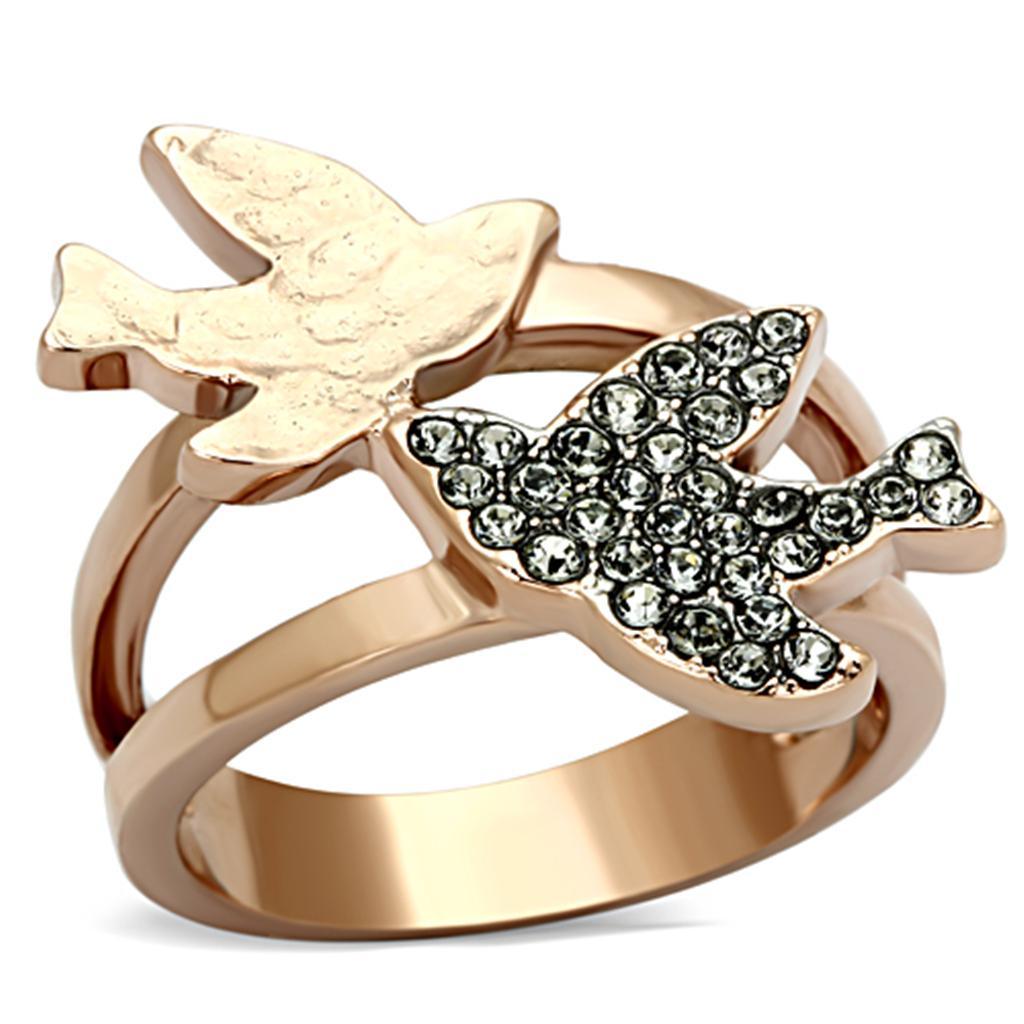 Rose Gold Birds Ring Anillo Para Hombre y Mujer y Ninos Unisex Kids with Top Grade Crystal in Black Diamond - Jewelry Store by Erik Rayo