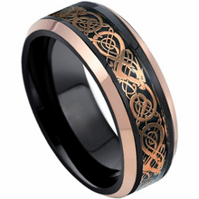 Load image into Gallery viewer, Men&#39;s Wedding Band Rings - Two-Tone Black &amp; Rose Gold IP Plated - Wedding Rings for Men &amp; Women
