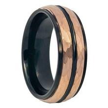 Load image into Gallery viewer, Men&#39;s Two-Tone Black and Rose Gold IP Wedding Band Ring - Men&#39;s Wedding Rings - Women&#39;s Wedding Rings
