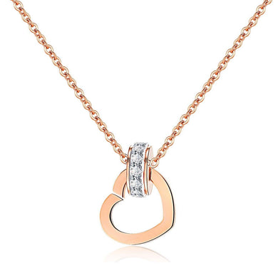 Rose Gold Heart Charm Necklace Stainless Steel 0.60 Carat CZ - Jewelry Store by Erik Rayo