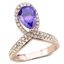 Load image into Gallery viewer, Rose Gold Womens Ring Anillo Para Mujer y Ninos Unisex Kids 316L Stainless Steel Ring with AAA Grade CZ in Tanzanite - Jewelry Store by Erik Rayo

