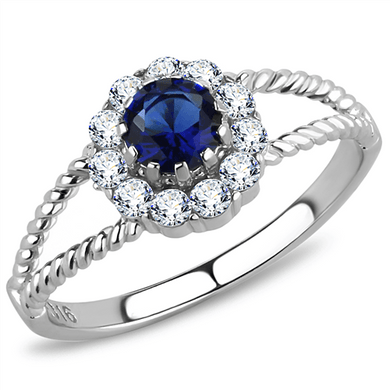 Round Dark Blue Sapphire cz Halo Stainless Steel Wedding Promise Cocktail Ring - Jewelry Store by Erik Rayo