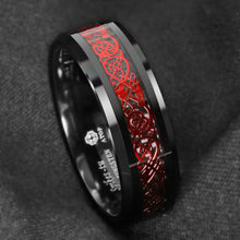 Load image into Gallery viewer, Men&#39;s Wedding Band Ring 6mm Red Celtic Dragon Black Carbon Fiber for Men and Women
