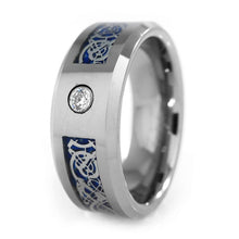 Load image into Gallery viewer, Mens Wedding Band Rings for Men Wedding Rings for Womens / Mens Rings CZ Silver Celtic Dragon
