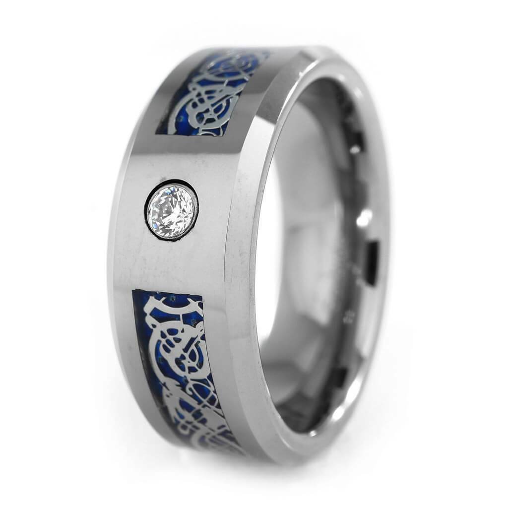 Mens Wedding Band Rings for Men Wedding Rings for Womens / Mens Rings CZ Silver Celtic Dragon