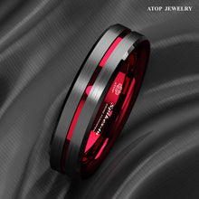 Load image into Gallery viewer, Engagement Rings for Women Mens Wedding Bands for Him and Her Promise / Bridal Mens Womens Rings 6mm Black Red Line

