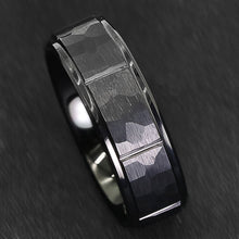 Load image into Gallery viewer, Men&#39;s Wedding Band Ring - Black Brushed Rock Skin with 3 Diamond Inlays - Men&#39;s and Women&#39;s Wedding Rings
