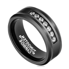 Load image into Gallery viewer, Mens Wedding Band Rings for Men Wedding Rings for Womens / Mens Rings Black Diamonds Inlay Comfort Fit
