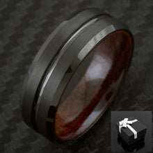 Load image into Gallery viewer, Engagement Rings for Women Mens Wedding Bands for Him and Her Promise / Bridal Mens Womens Rings Black Grooved Line Koa Wood
