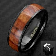 Load image into Gallery viewer, Mens Wedding Band Rings for Men Wedding Rings for Womens / Mens Rings Black Brown Wood Grain Dome
