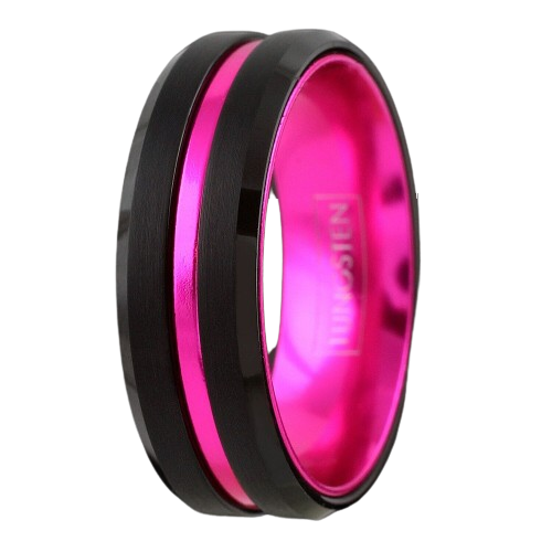 Mens Wedding Band Rings for Men Wedding Rings for Womens / Mens Rings Black Pink Line Stripe