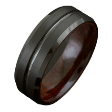 Load image into Gallery viewer, Engagement Rings for Women Mens Wedding Bands for Him and Her Promise / Bridal Mens Womens Rings Black Grooved Line Koa Wood
