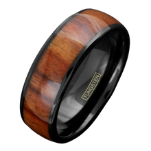 Load image into Gallery viewer, Mens Wedding Band Rings for Men Wedding Rings for Womens / Mens Rings Black Brown Wood Grain Dome
