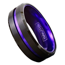 Load image into Gallery viewer, Engagement Rings for Women Mens Wedding Bands for Him and Her Promise / Bridal Mens Womens Rings Black Purple Stripe
