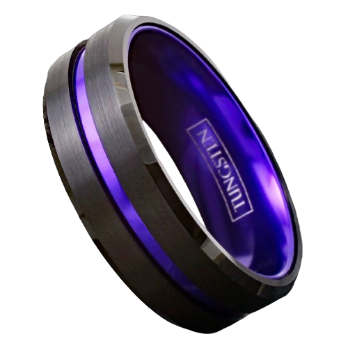 Engagement Rings for Women Mens Wedding Bands for Him and Her Promise / Bridal Mens Womens Rings Black Purple Stripe