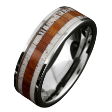 Load image into Gallery viewer, Tungsten Rings for Men Wedding Bands for Him Womens Wedding Bands for Her 8mm Deer Antler With Sandalwood Stripe Wedding Band
