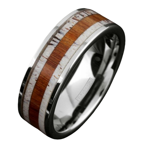 Tungsten Rings for Men Wedding Bands for Him Womens Wedding Bands for Her 8mm Deer Antler With Sandalwood Stripe Wedding Band