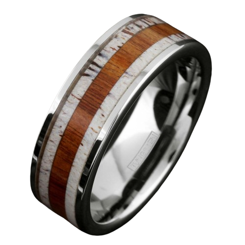 Men's Wedding Band Rings - Deer Antler with Sandalwood Stripe - Wedding Rings for Men and Women