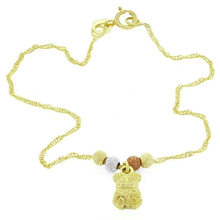 Load image into Gallery viewer, 14k Tri Color Gold Ball Beads Teddy Bear Charm Bracelet Singapore Chain 7&quot; 1.1g
