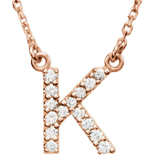 Load image into Gallery viewer, 14k Yellow White or Rose Gold Diamond Initial Letter K Pendant Necklace 18&quot;
