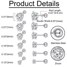 Load image into Gallery viewer, Stud Earrings with Roundback 6 Pair Stainless Steel Round Cubic Zirconia for Men Women Children and Babies - Jewelry Store by Erik Rayo
