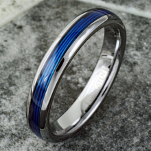 Load image into Gallery viewer, Silver Blue Fishing Line Wedding Band Ring for Men and Women - Wedding Rings for Engagement
