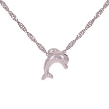 Load image into Gallery viewer, Italian 14k White Gold Dolphin Charm Singapore Chain Necklace 16&quot; 1.4 grams
