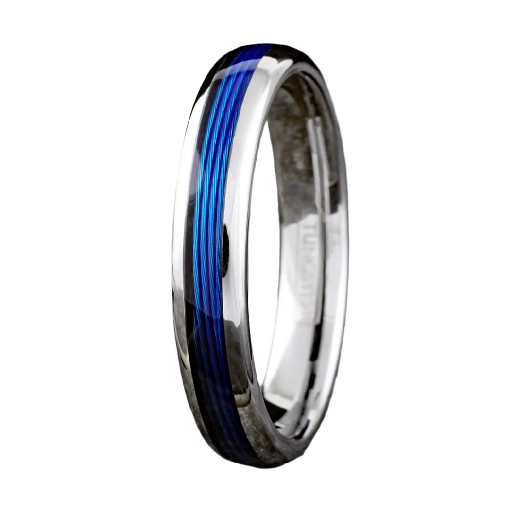 Silver Blue Fishing Line Wedding Band Ring for Men and Women - Wedding Rings for Engagement